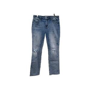 Driftwood Womens Audrey High Rise Embroidered Straight Jeans Size 32 Blue Floral